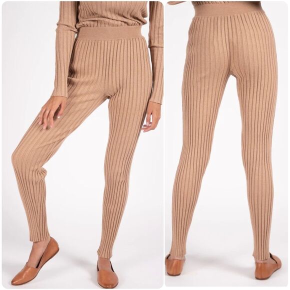 L.F. Markey Palmer Ribbed Knit Leggings in Camel | Size 8 - Picture 1 of 6